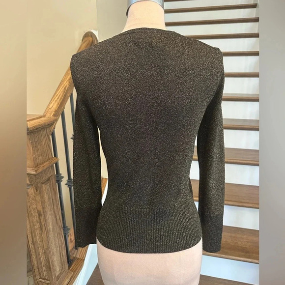 Neiman Marcus Exclusive Brown Metallic Lurex V-Neck Long Sleeve Sweater Size XS - Picture 6 of 7